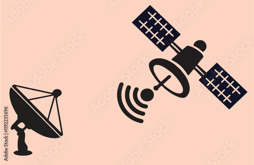 Wireless satellite technology icon with receiver. Copy space poster and banner space satellite for telecommunication or fast internet services. EPS 10