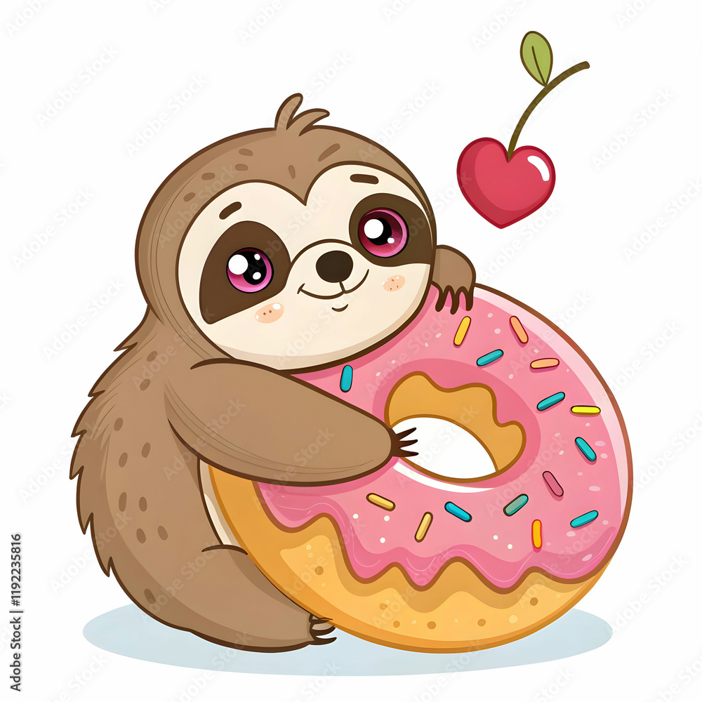 cute sloth hug big doughnut cartoon icon illustration cute sloth hug big doughnut cartoon icon illustration