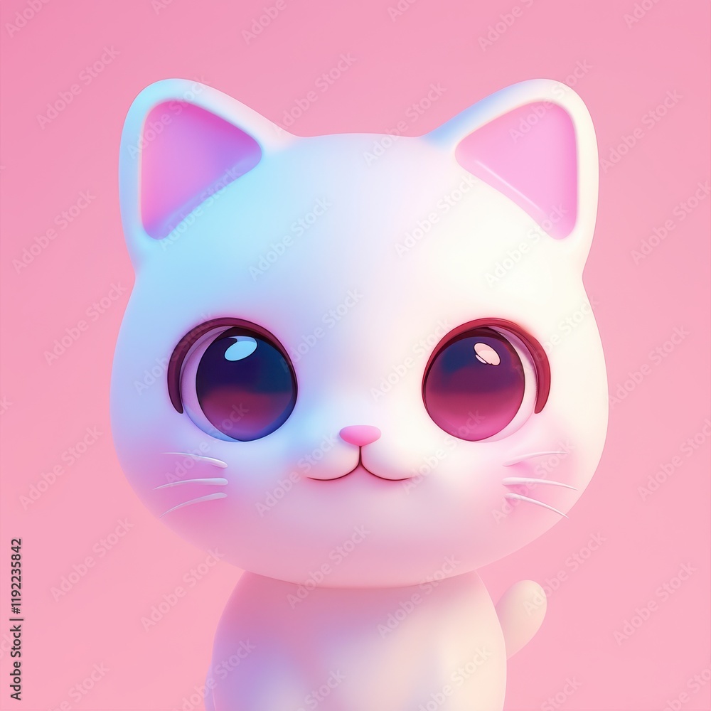Adorable White Cartoon Kitten with Big Eyes on Pink Background Captures Kawaii Charm for Digital Art and Illustration Projects. Adorable White Cartoon Kitten with Big Eyes on Pink Background Captures Kawaii Charm for Digital Art and Illustration Projects.