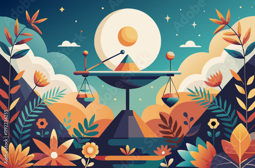 Abstract minimalist balance symbol in nature equinox concept art