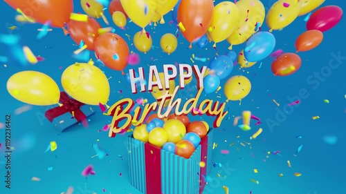 happy birthday text and baloons out of the box 3d intro animation