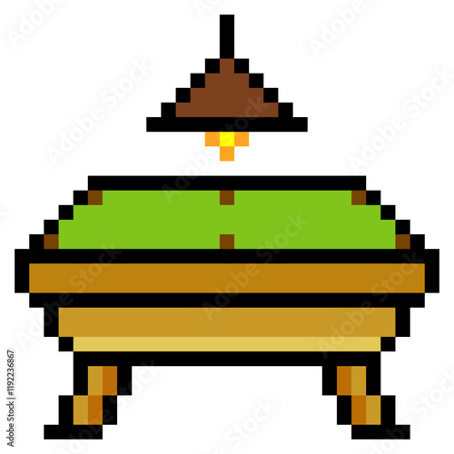 Empty pool table and hanging lamp in pixel art style