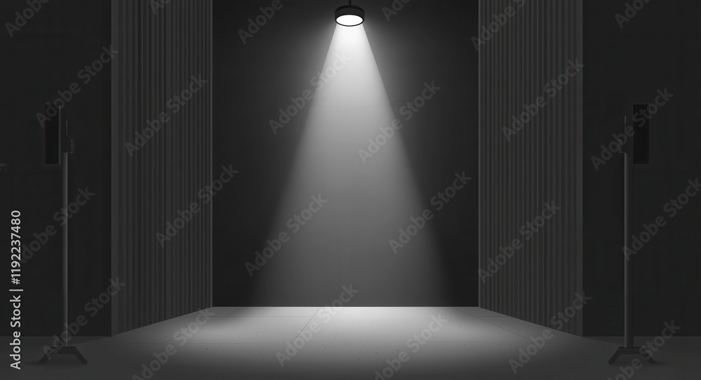 Obraz premium Dark Stage Spotlight Background with Speakers and Concrete Walls for Performances and Events
