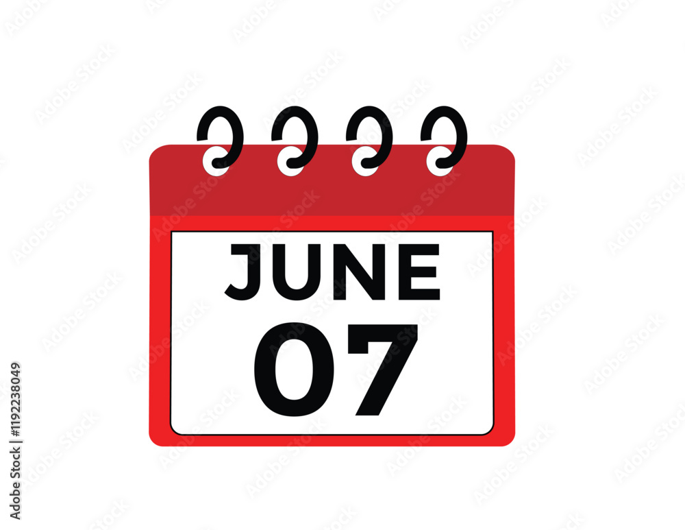 June 7 - Daily Calendar Icon with day of month June 7 - Daily Calendar Icon with day of month