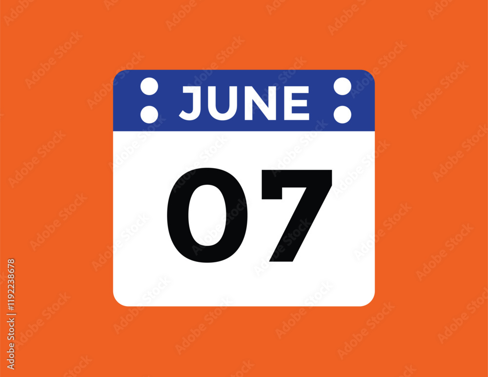 June 7 - Daily Calendar Icon with day of month June 7 - Daily Calendar Icon with day of month