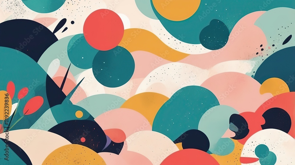 Abstract collage-style vector background with layered textures and bright accents.