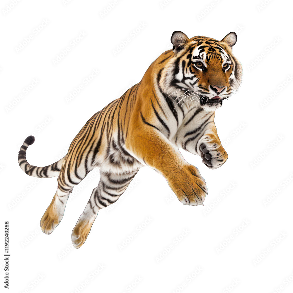 Fototapeta premium Tiger leaping in mid-air isolated on transparent background