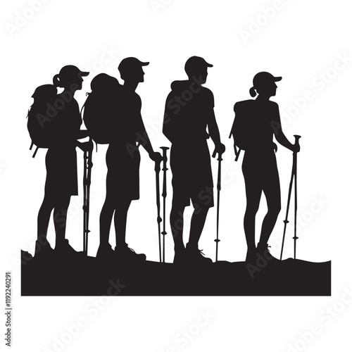 Set of silhouette of Hiking man. hikers with rucksacks and backpack silhouette.