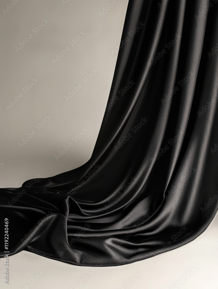Naklejka premium Elegant black fabric draping smoothly on a neutral background.