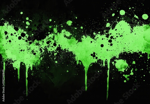 Vibrant Neon Green Splatter Paint Texture on Black Background