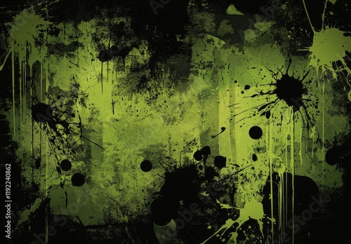 Grunge Green and Black Paint Splatter Background Texture for Graphic Design