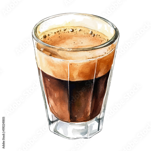 A watercolor drawing of a cup of Americano coffee, isolated on a white background. Americano coffee vector.
