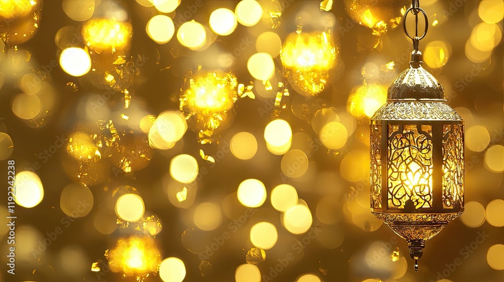 Festive Golden Lantern, Sparkling Lights, Celebration Background, Holiday Card Festive Golden Lantern, Sparkling Lights, Celebration Background, Holiday Card