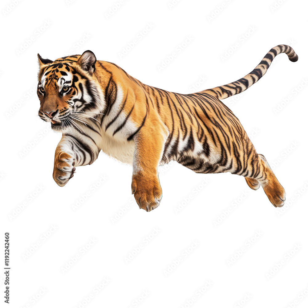Fototapeta premium Tiger leaping in mid-air isolated on transparent background