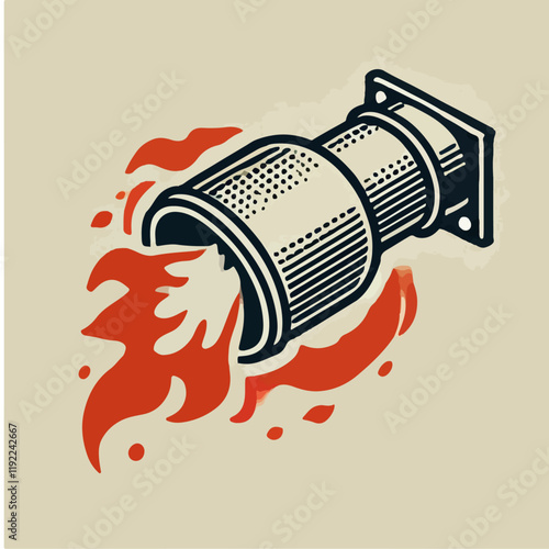 illustration of an background a exhaust emits fire