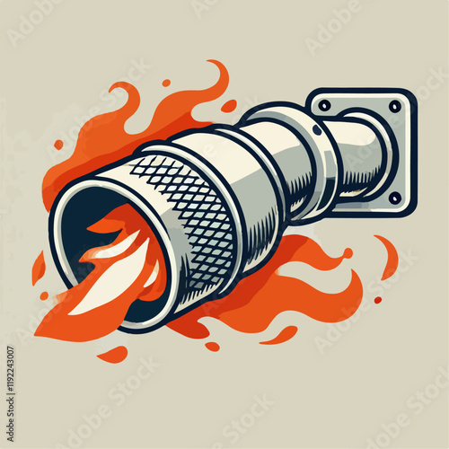 illustration of a exhaust emits fire 