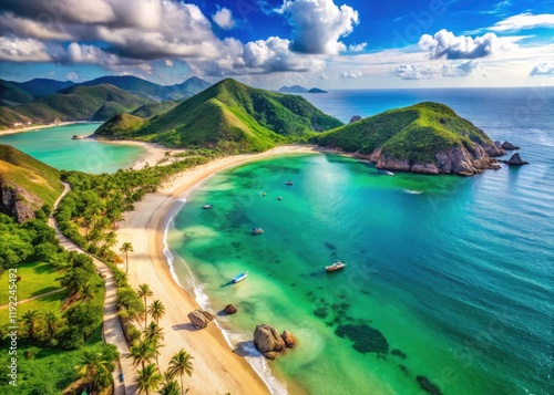 Discover Vietnam's coastal paradise: stunning aerial drone photography of Quy Nhon's Hoang Hau Beach. photo