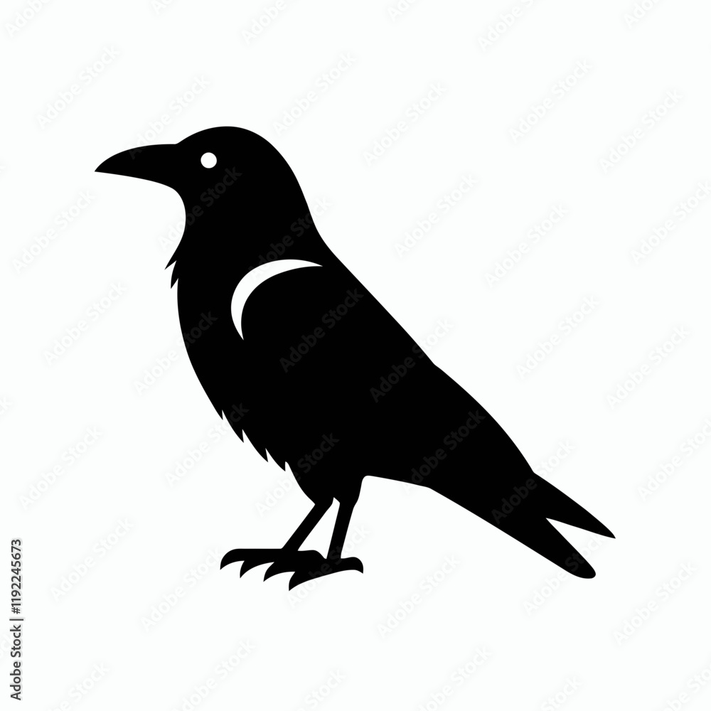 Fototapeta premium very simple flat and minimalist Crow silhouette in black on a white background