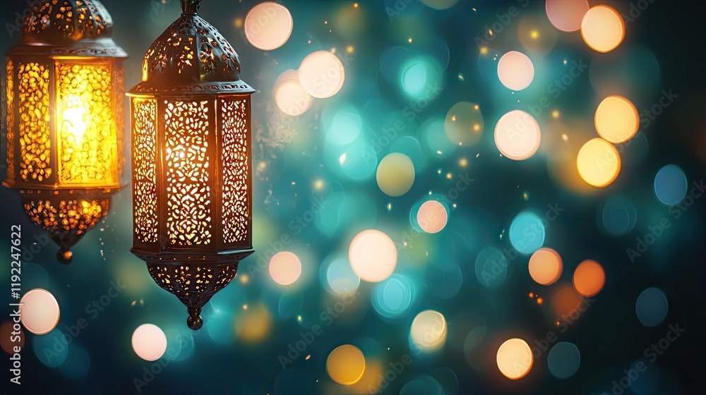 Illuminated lanterns, festive bokeh, celebration, night Illuminated lanterns, festive bokeh, celebration, night