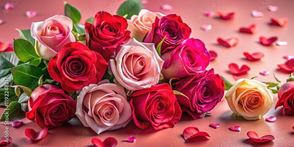 Obraz premium HD image: Romantic red and pink roses, a symbol of love's vibrant beauty, perfect for Valentine's Day.