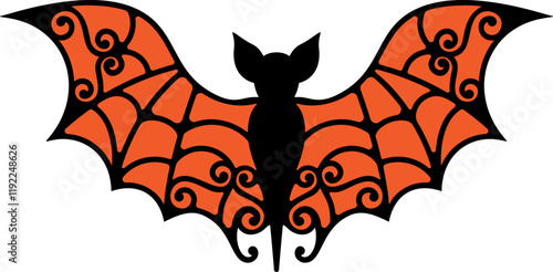 Spooky abstract decorative ornamental bat perfect for Halloween themed designs. This detailed and eerie silhouette ideal for adding a touch of mystery and charm to your creative projects. 