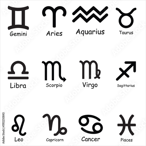 Collection of Zodiac signs silhouette vector, mythology zodiac clipart design 
