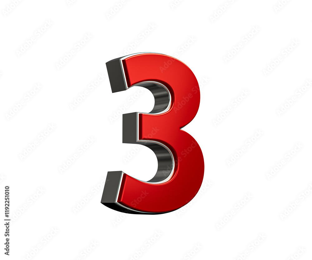 Bold Vibrant Red Number Three Number 3 With Sleek Metallic Gleam 3D Illustration Bold Vibrant Red Number Three Number 3 With Sleek Metallic Gleam 3D Illustration