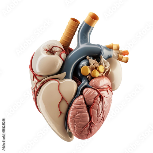 3D model of a human heart showing atria ventricles valves and blood vessels anatomy illustration medical science cardiovascular system photo