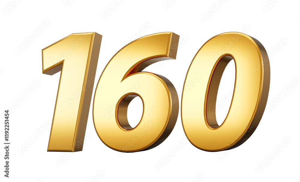 3d number 160 one hundred sixty Gold text with reflection 3d illustration 3d number 160 one hundred sixty Gold text with reflection 3d illustration