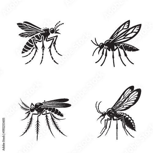 Four Set of High-Quality Vector Silhouettes of the Orange Gnat in Monochrome Style"