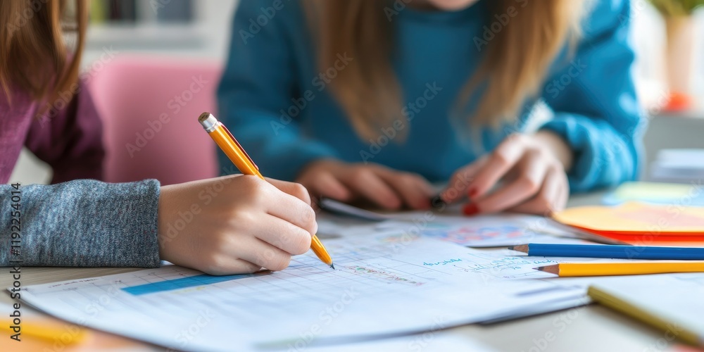 A teacher and a parent collaborating on an educational plan for a child in a cozy school office with resources and notes spread out partnership in education A teacher and a parent collaborating on an educational plan for a child in a cozy school office with resources and notes spread out partnership in education