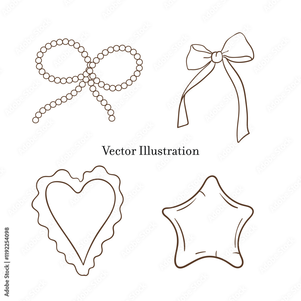 Whimsical Hand-Drawn Ribbon Bow, Vector Illustration Whimsical Hand-Drawn Ribbon Bow, Vector Illustration