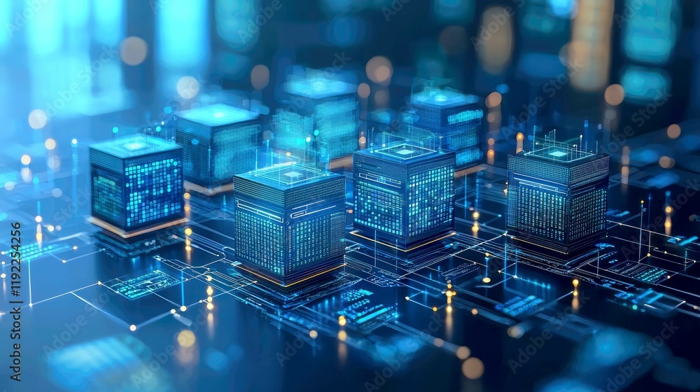 Obraz premium Abstract Digital Data Network: Futuristic Technology, AI, and Computing. A mesmerizing visualization of the digital world's intricate systems and connections.
