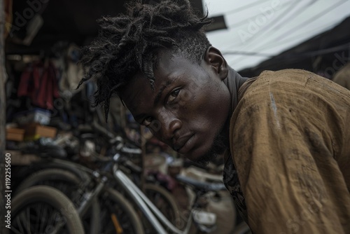 Wallpaper Mural Developing countries employment concept. Young man with an intense gaze in a cluttered workshop. Torontodigital.ca