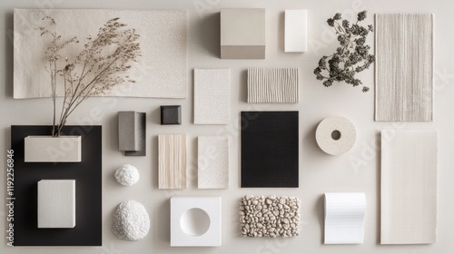 Neutral Tones Material Palette: A curated collection of textures and colors for interior design inspiration.