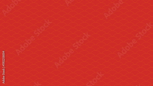 Seamless Japanese Seigaiha Wave Pattern in Red and golden. Geometric linear ornament.