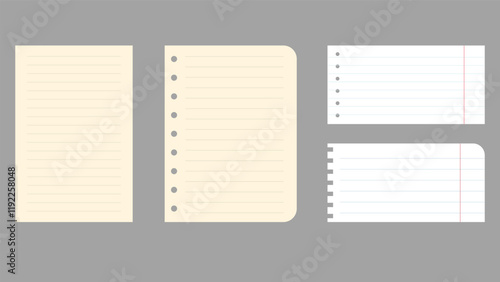 Paper notes, stickers, sticky sheets and tape Vector Set, on gray background, Flat Modern design , illustration Vector EPS 10
