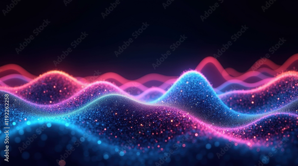 Spectacular abstraction with bright multicolor wave shapes. Shining neon blue and electric purple shades. Spectacular abstraction with bright multicolor wave shapes. Shining neon blue and electric purple shades.