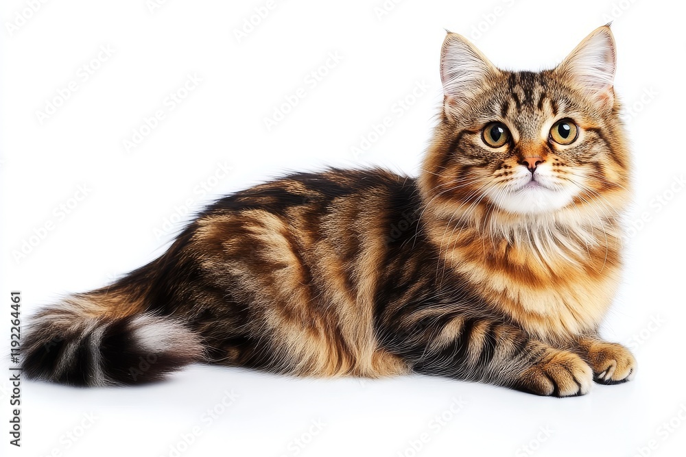 Siberian cat sitting in full - body pose on white background Siberian cat sitting in full - body pose on white background