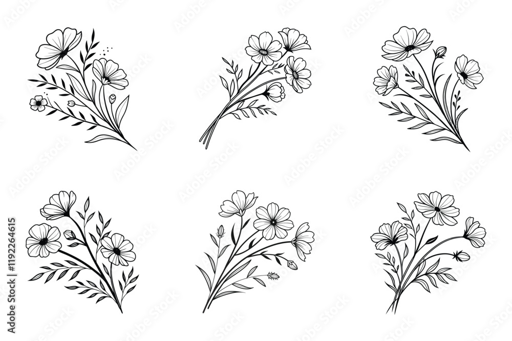 Fototapeta premium Set of flower illustration