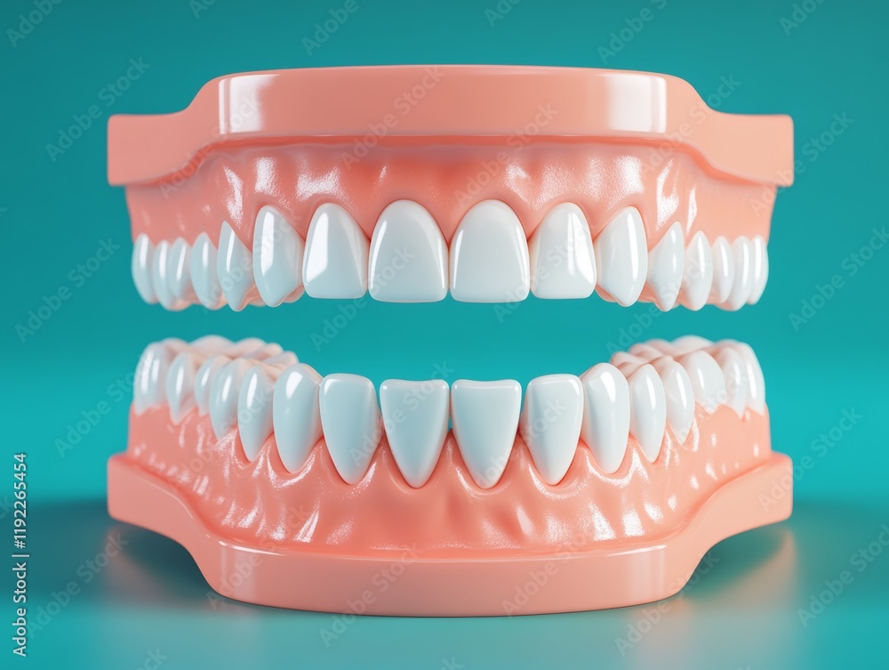 Obraz premium 3d multiple White teeth models on turquoise background copy space - ai