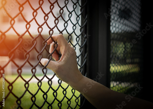 фотографія Slavery trade and human trafficking victim concept with woman prisoner slave's h