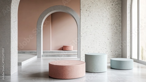 Abstract design with pastel podiums for a serene product presentation scene.