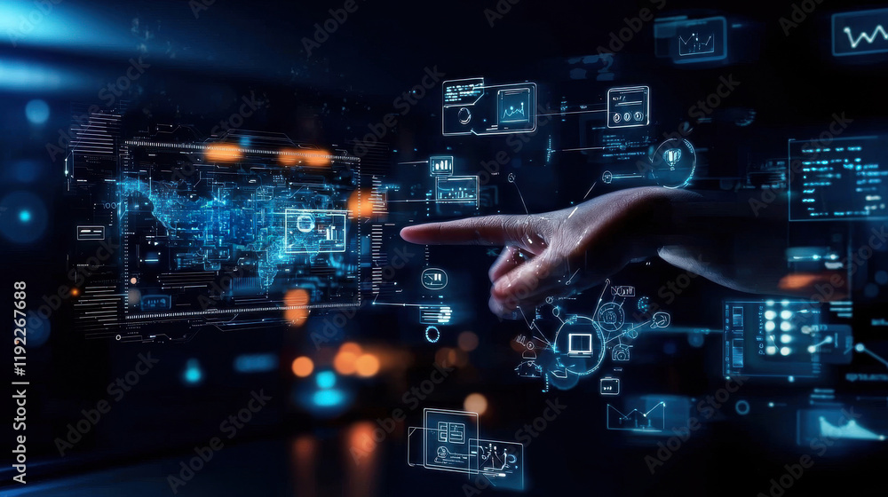 Interactive technology display digital interface modern office visual data interaction futuristic close-up view innovation insights Interactive technology display digital interface modern office visual data interaction futuristic close-up view innovation insights