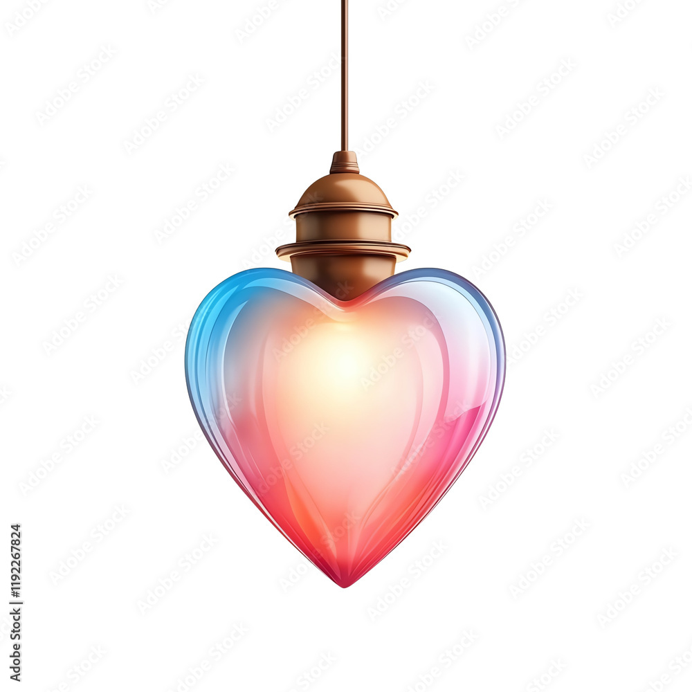 Obraz premium A colorful heart-shaped pendant light with a gradient effect, featuring a warm glow that adds a cozy ambiance.
