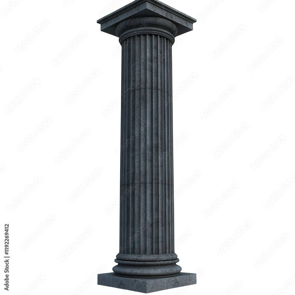 Fototapeta premium Ancient column structure architectural sculpture transparent background static environment close-up view monumental concept