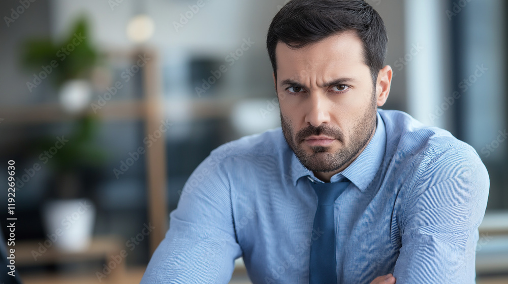 Focused professional at workspace. Shows determination and business challenges Focused professional at workspace. Shows determination and business challenges