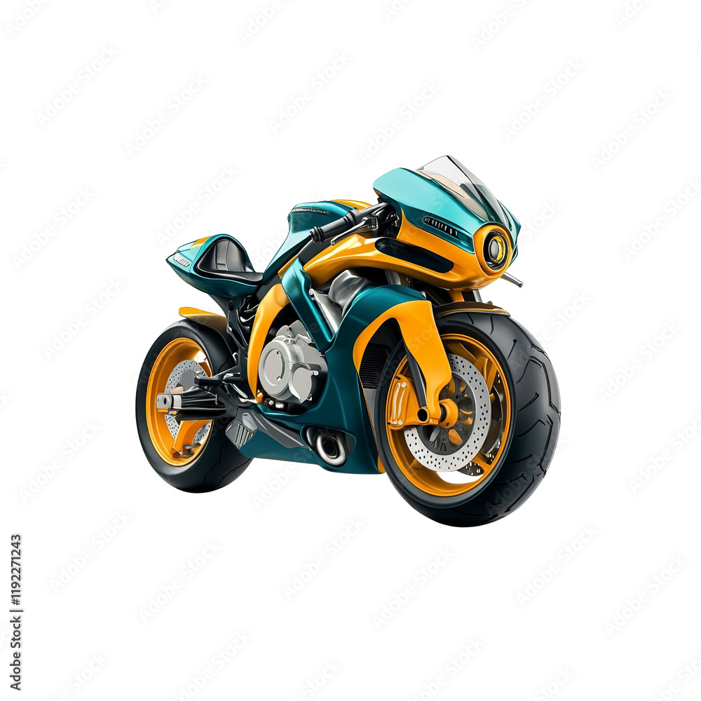 Futuristic Teal and Orange Sportbike Motorcycle Render Futuristic Teal and Orange Sportbike Motorcycle Render