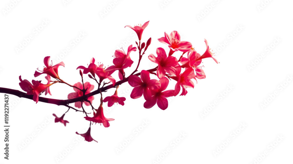 Cherry Blossom Branch in Bloom with Pink Flowers on White Background Cherry Blossom Branch in Bloom with Pink Flowers on White Background