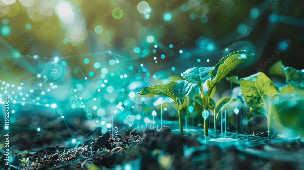 Innovative landscape with digital growth and technology in nature Innovative landscape with digital growth and technology in nature